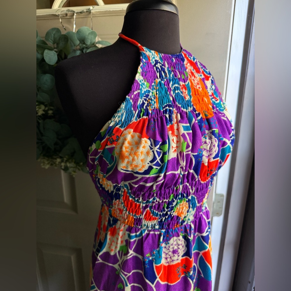 Vintage Keene Sportwear Hawaii tropical smocked halter maxi dress, size small - Picture 3 of 14